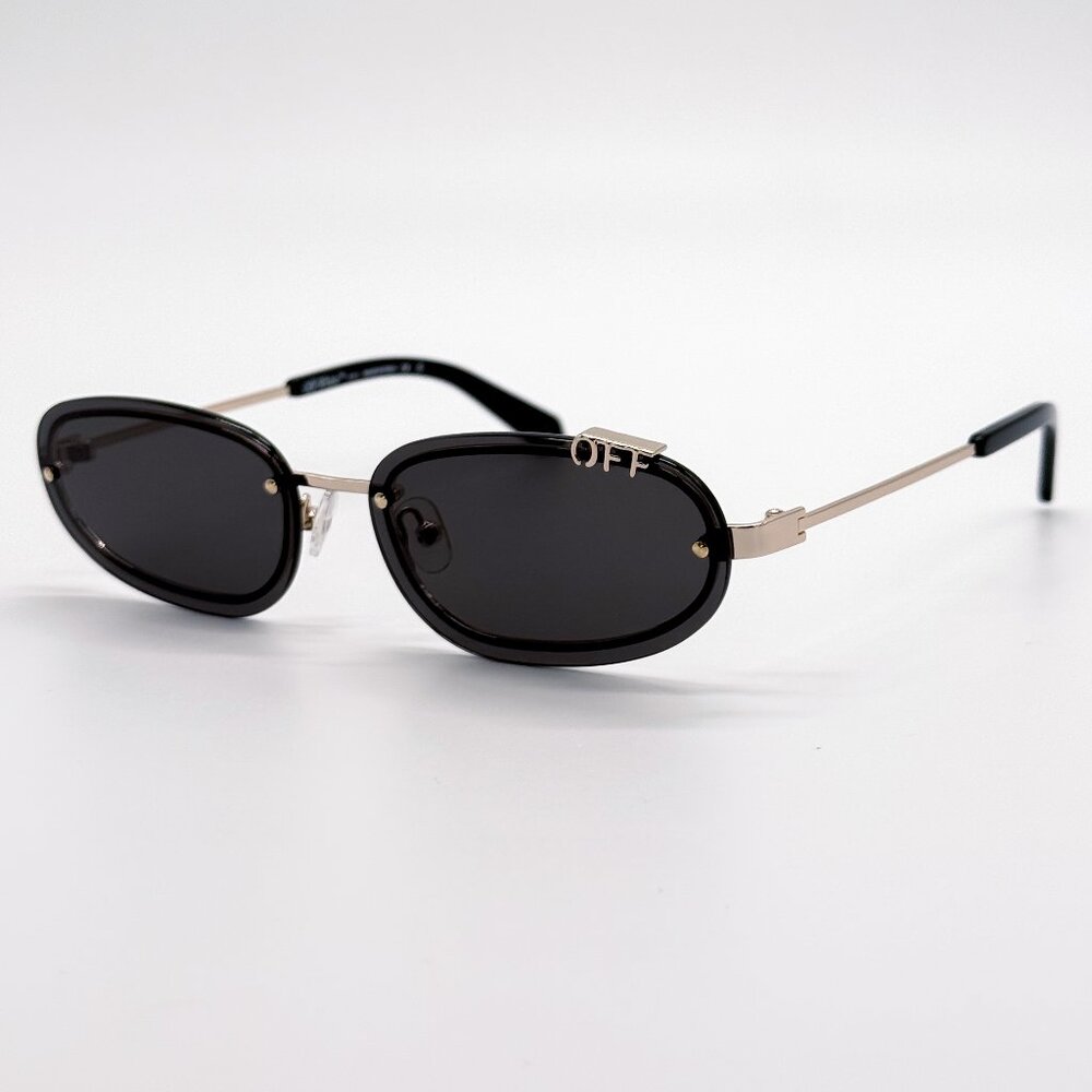NEW OFF-WHITE OERI13M MIAMI 7607 SUNGLASSES UNISEX OVAL BLACK GOLD - Picture 2 of 9